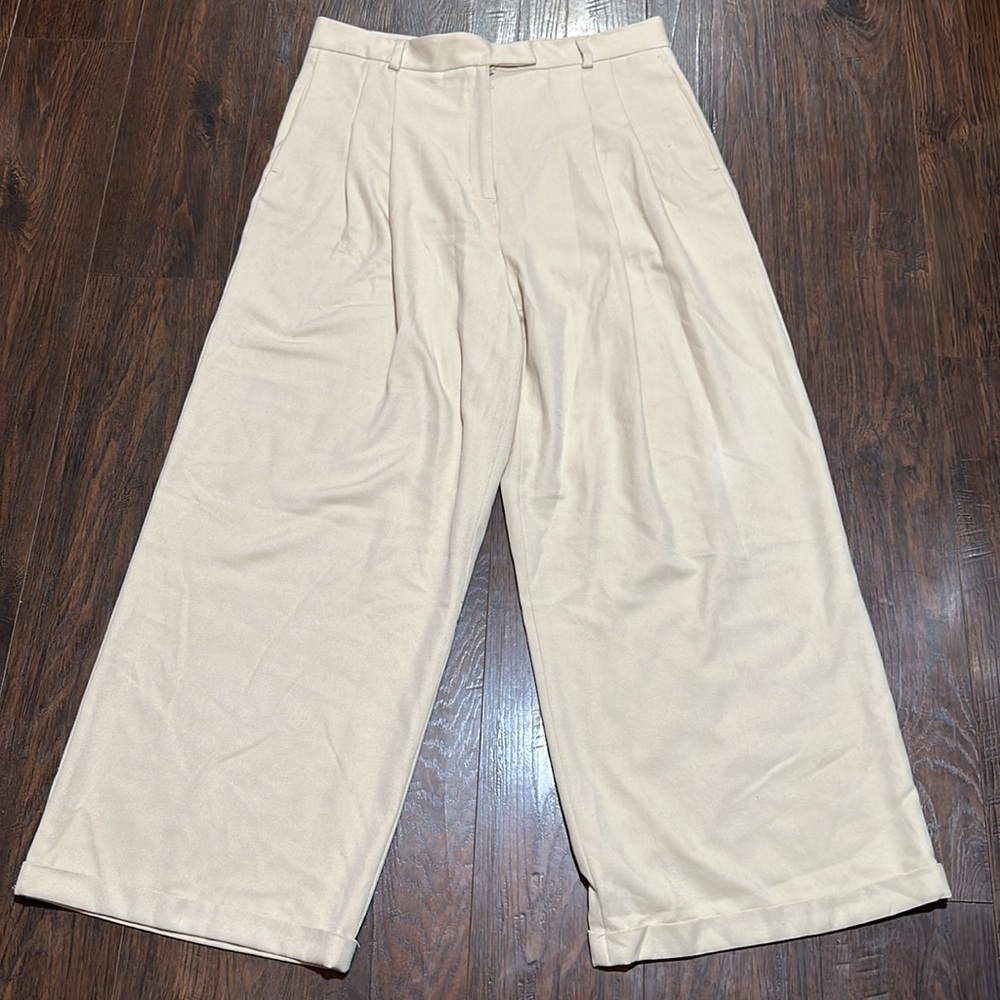 Free People High Rise Pia Dad Pleated Trouser Pants Size 12 Color Cream - Picture 3 of 10